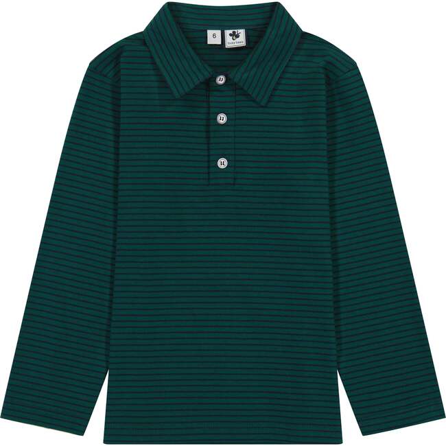Busy Bees Boys Striped Long Sleeve Polo, Forest Navy