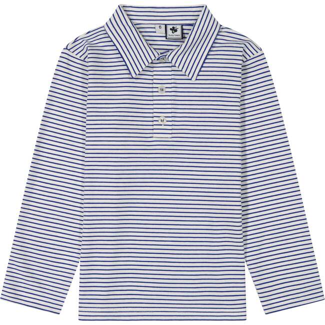 Busy Bees Boys Striped Long Sleeve Polo, Blue