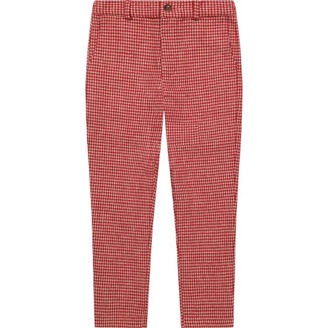 Alex Boys Houndstooth Check Flat Front Pants, Red