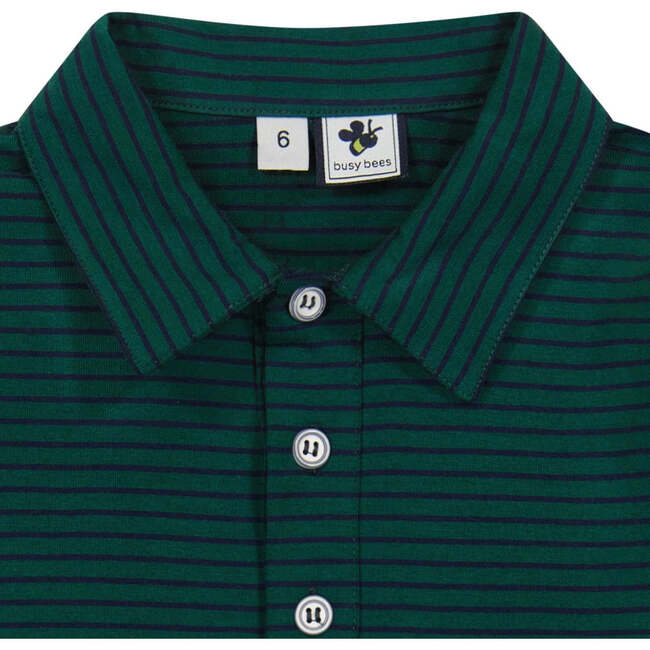 Busy Bees Boys Striped Long Sleeve Polo, Forest Navy - Polo Shirts - 2