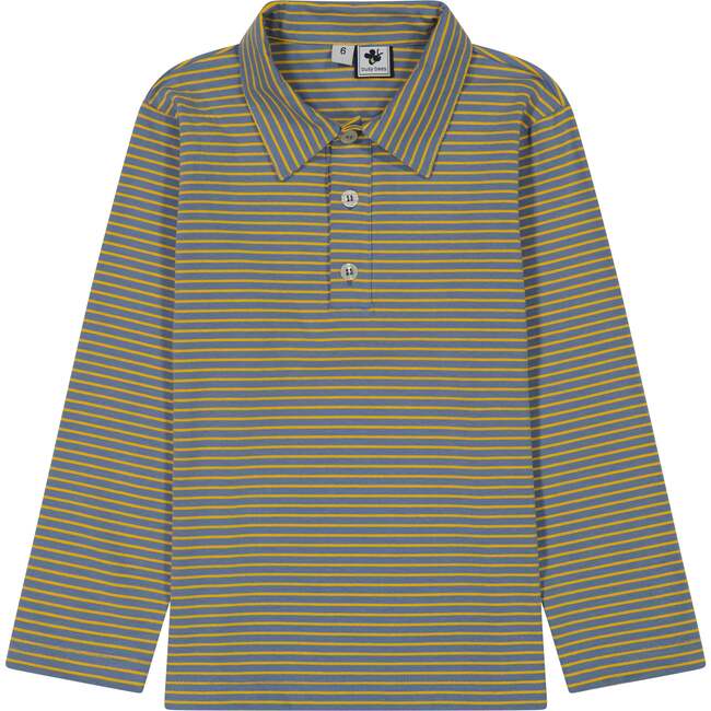 Busy Bees Boys Striped Long Sleeve Polo, Blue And Yellow