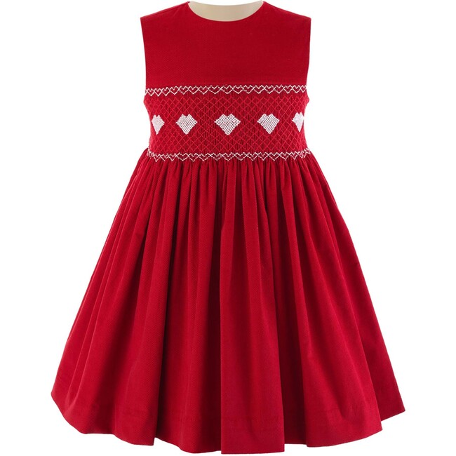 Heart Smocked Pinafore, Red