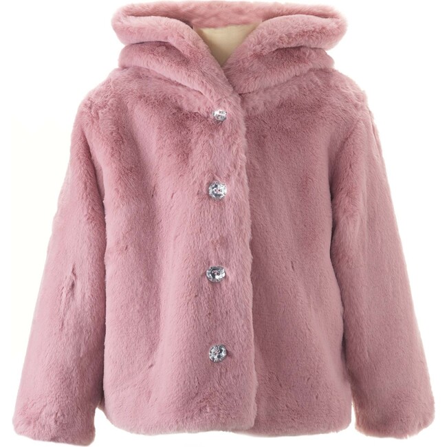 Faux Fur Hooded Short Coat, Pink