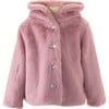 Faux Fur Hooded Short Coat, Pink - Faux Fur Coats - 1 - thumbnail