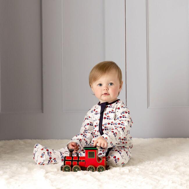Train Zip-Up Babygro, Navy - Onesies - 3