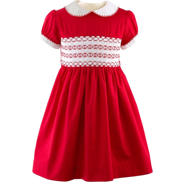 Classic Short Puff Sleeve Smocked Dress, Red