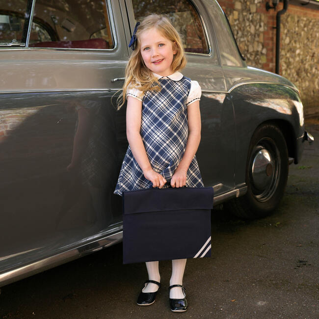 Check Zipped Pinafore, Navy - Dresses - 2