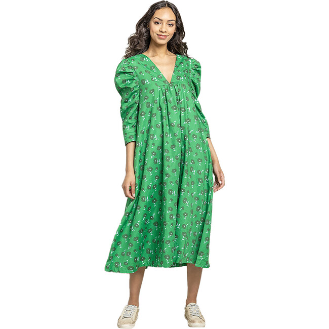 Womens Tally Dress, Green Flower Toss