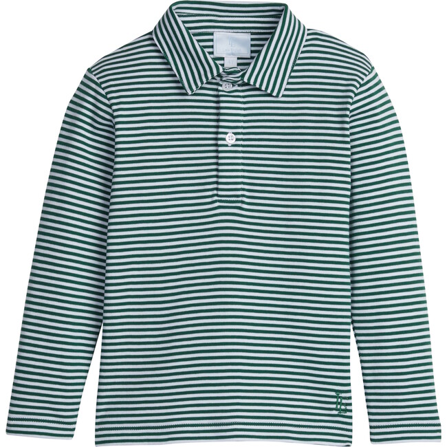 Long Sleeve Striped Polo, Hunter Green