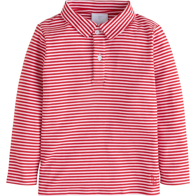 Long Sleeve Striped Polo, Red