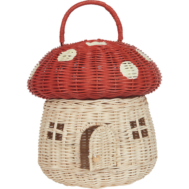 Rattan Mushroom Basket, Red