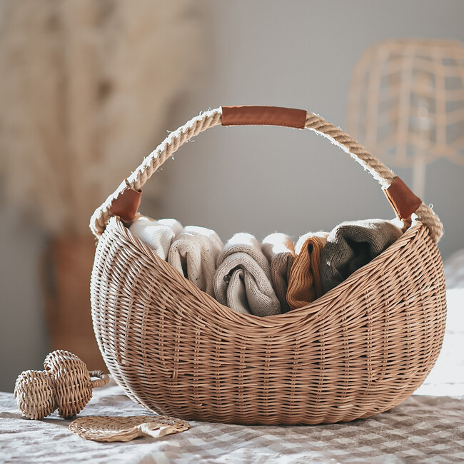 Rattan Half Moon Basket, Natural - Easter Baskets - 4