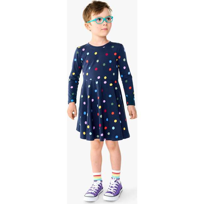 Long Sleeve Twirly Dress In Confetti Dots, Navy Confetti Dot - Dresses - 2