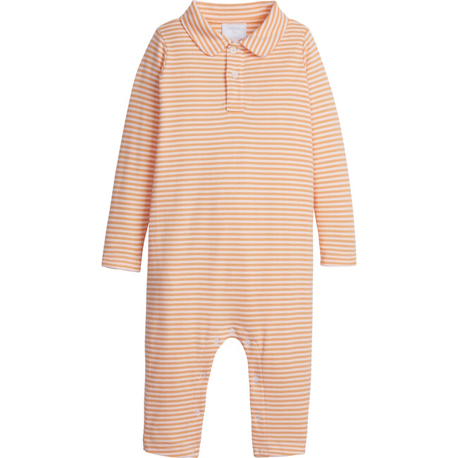 Long Sleeve Striped Polo Romper, Orange