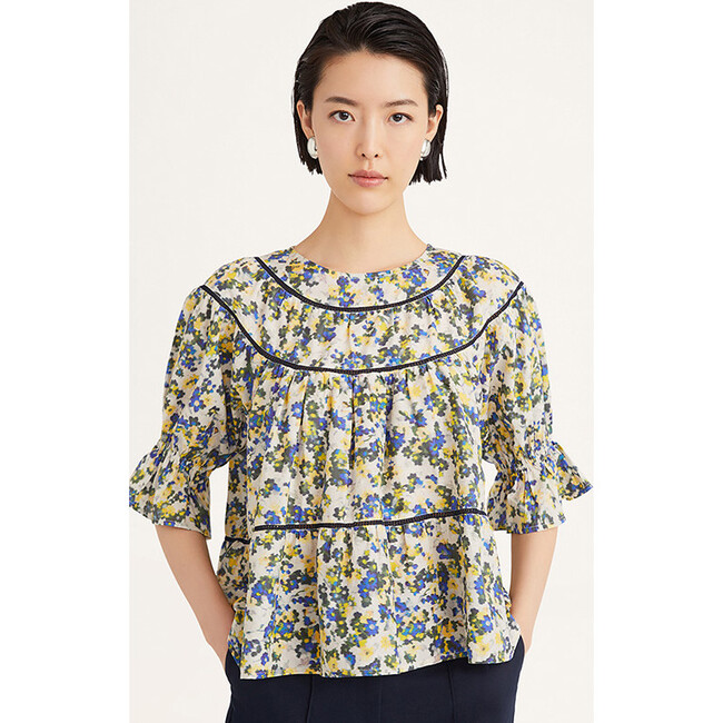 Women's Sol Print Top in Blue Floral Print - Blouses - 4