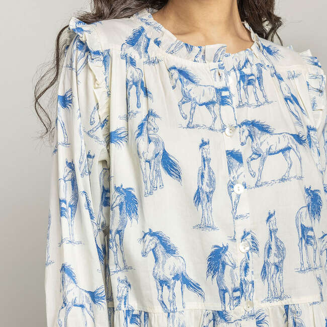 Womens Kalani Dress, Blue Horses - Dresses - 2