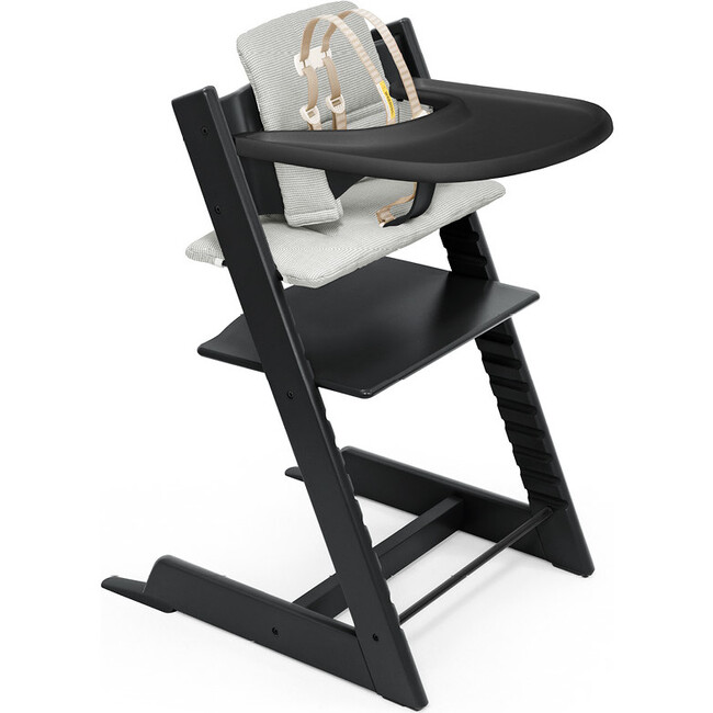 Tripp Trapp® High Chair and Cushion with Stokke® Tray, Black/Grey