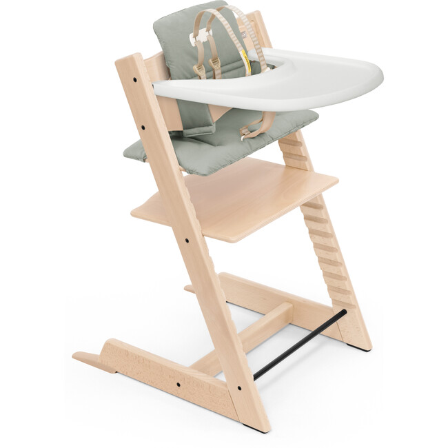 Tripp Trapp® High Chair and Cushion with Stokke® Tray, Natural/Glacier Green