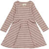 Merilee Retro Striped Dress, Pink & Brown - Dresses - 1 - thumbnail