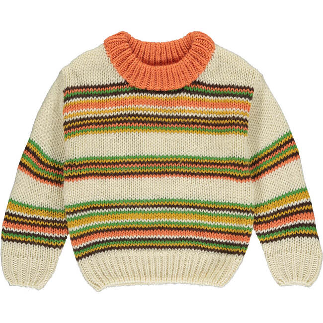 Dianna Knit Multi-Striped Sweater, Pumpkin & Cream