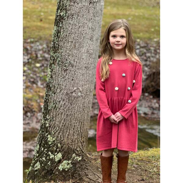 Ellison Long Sleeve Pom Pom Dress, Berry - Vignette Dresses | Maisonette