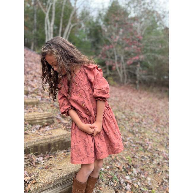 Aretha Floral Print Ruffle Dress, Rust, - Dresses - 3