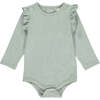 Quinn Long Sleeve Ruffle Shoulder Onesie, Aqua - Onesies - 1 - thumbnail