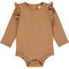 Quinn Long Sleeve Ruffle Shoulder Onesie, Rust - Onesies - 1 - thumbnail