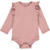 Quinn Long Sleeve Ruffle Shoulder Onesie, Rose - Onesies - 1 - thumbnail