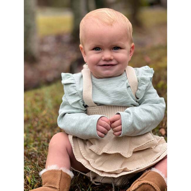 Quinn Long Sleeve Ruffle Shoulder Onesie, Aqua - Onesies - 2