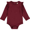 Quinn Long Sleeve Ruffle Shoulder Onesie, Maroon - Onesies - 1 - thumbnail
