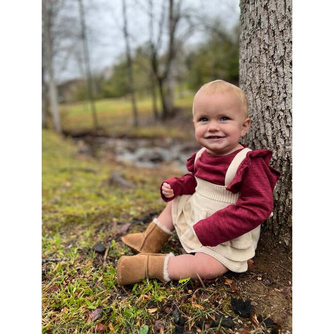Quinn Long Sleeve Ruffle Shoulder Onesie, Maroon - Onesies - 2