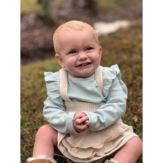 Quinn Long Sleeve Ruffle Shoulder Onesie, Aqua - Onesies - 3