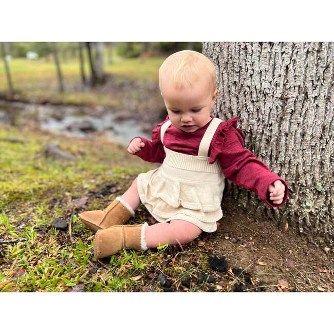 Quinn Long Sleeve Ruffle Shoulder Onesie, Maroon - Onesies - 3