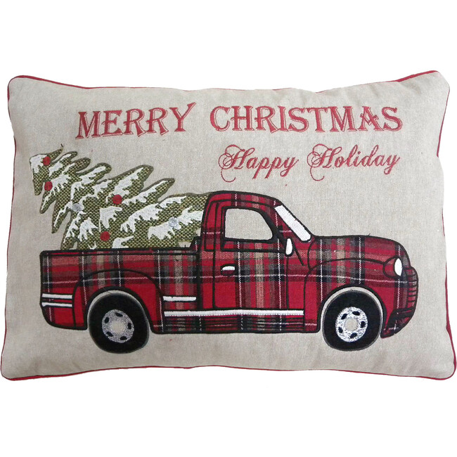 Plaid Truck With Christmas Tree Pillow