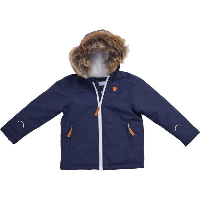 Summit Coat in Navy with Removable Faux Fur Trim