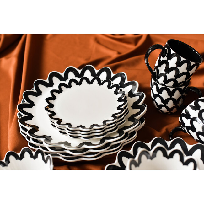 Black Arabesque Trim Scallop Salad Plate, Set of 4 - Tabletop - 2