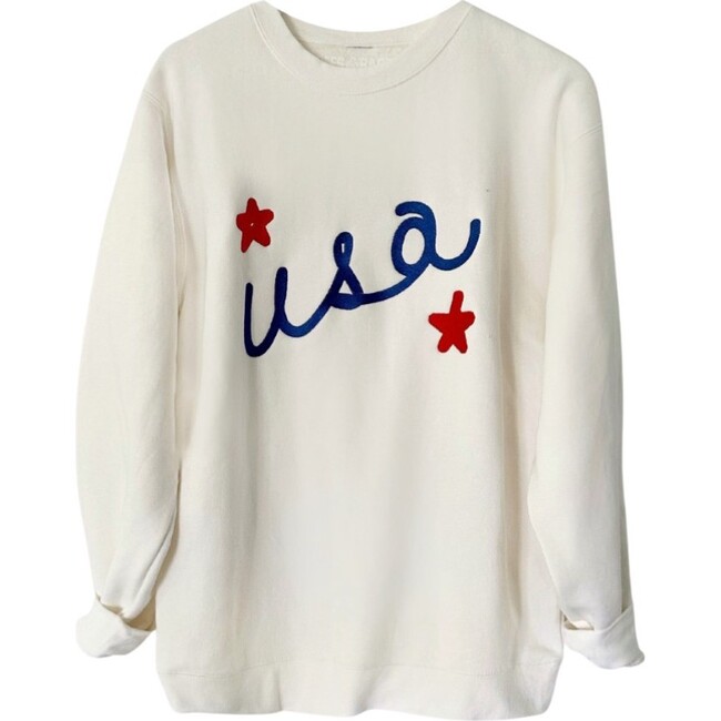 Women's Embroidered USA Sweatshirt, White