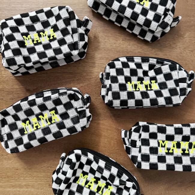 Women's Embroidered MAMA Pouch, Black/White - Bags - 2