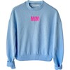 Women's Embroidered Mock Neck "Mom" Pullover, Blue - Shirts - 1 - thumbnail