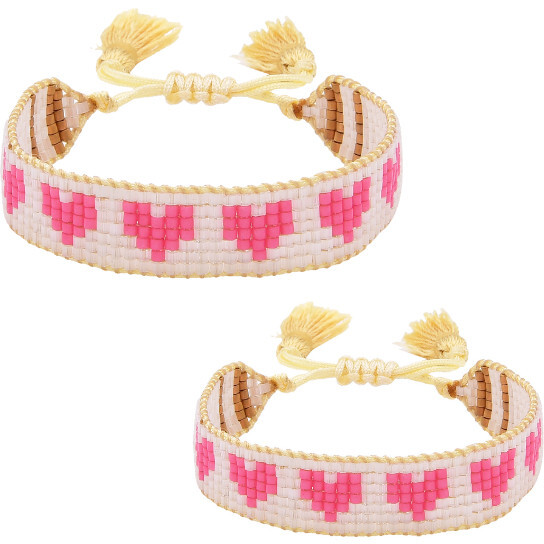 Mommy & Me Pink Hearts Beaded Bracelet Set Hart Jewelry