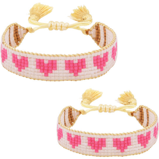 Mommy & Me Pink Hearts Beaded Bracelet Set