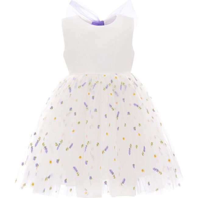 Lavender Garden Tulle Bow Dress, White