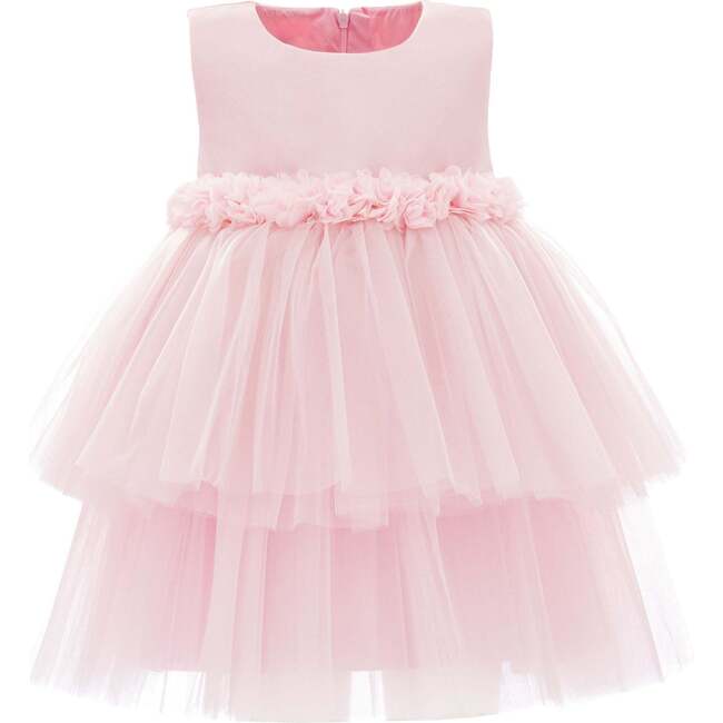 Floral Belt Tulle Dress, Pink