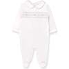 Hand Smocked Pima Playsuit, White & Pink - Footie Pajamas - 1 - thumbnail