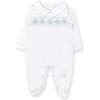 Hand Smocked Pima Playsuit, White & Blue - Footie Pajamas - 1 - thumbnail