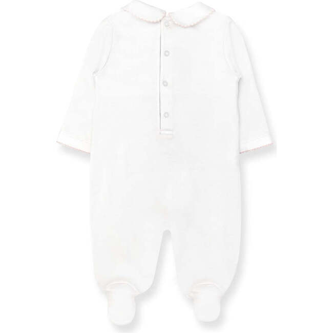 Hand Smocked Pima Playsuit, White & Pink - Footie Pajamas - 2