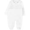 Hand Smocked Pima Playsuit, White - Footie Pajamas - 1 - thumbnail