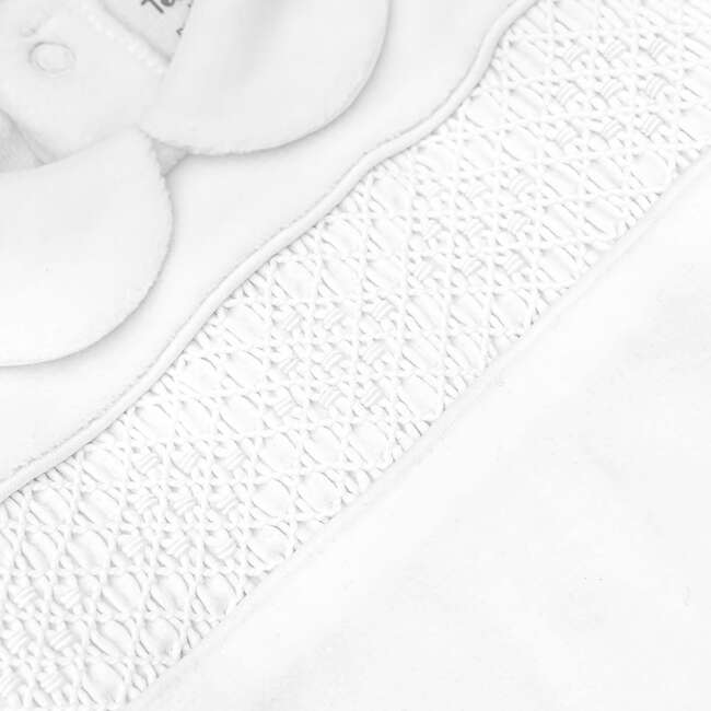 Hand Smocked Pima Playsuit, White - Footie Pajamas - 4