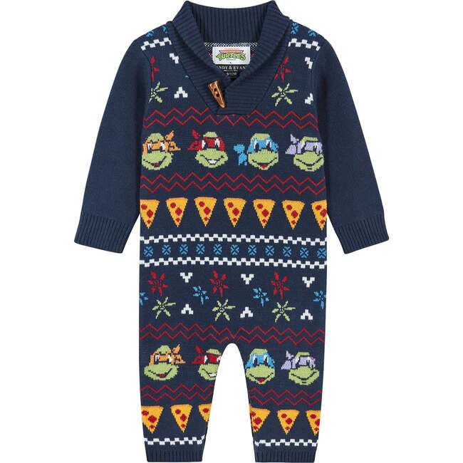 TMNT® X Andy & Evan® Fair Isle Icon Sweater Romper, Navy Holiday - Bodysuits - 3